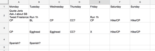 Simple spreadsheet setup.